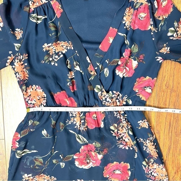Lulus Pretty Pretender Navy Floral Print Long Sleeve Faux Wrap Dress Size Medium - Picture 14 of 17
